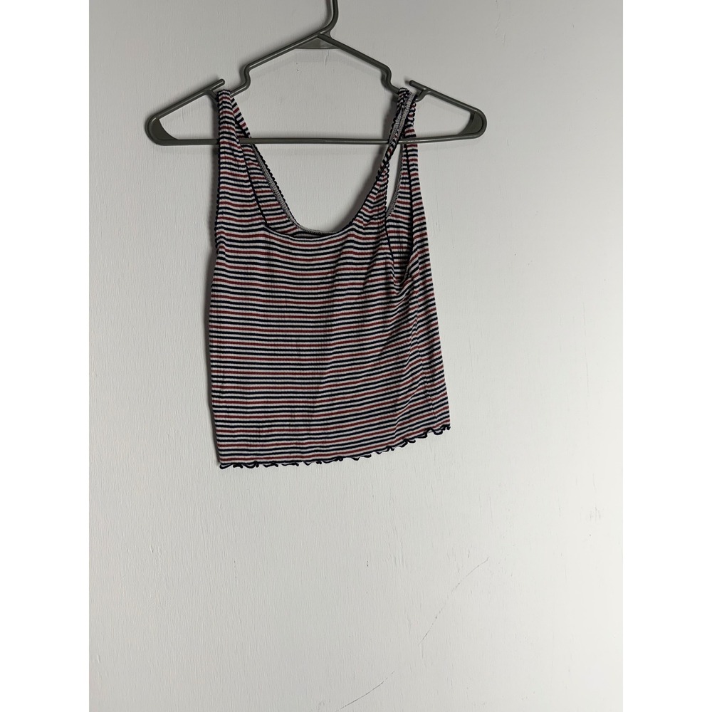 American Eagle Striped Ribbed Crop Top Red White Blue Lettuce Edge Tank Small